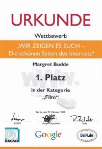 Urkunde im Wettbewerb "Die schönen Seiten des Internets"